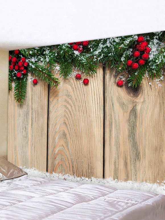 Tapisserie Murale Pendante Art Décoration Branche de Noël et Grain de Bois Imprimés - multicolor W71 X L71 INCH