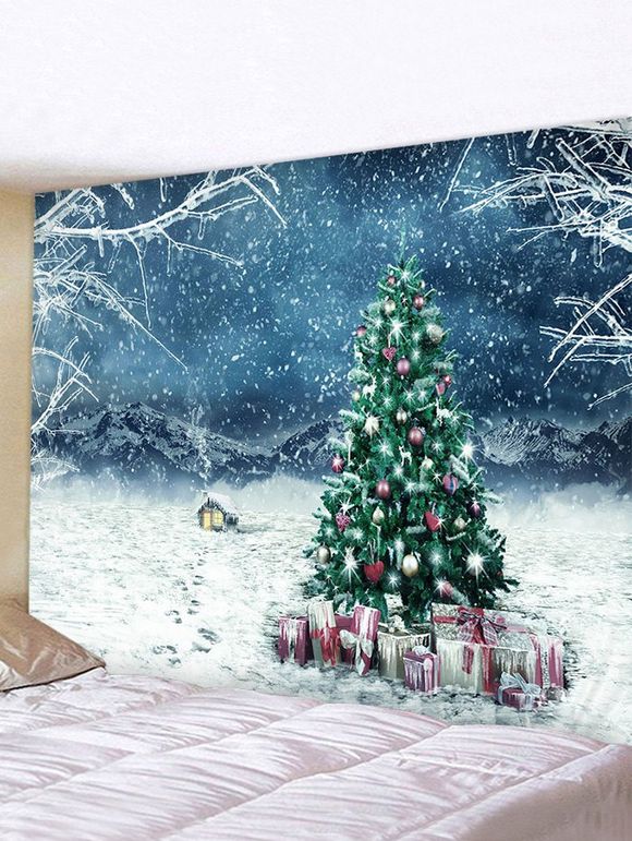 Tapisserie Murale Pendante Art Décoration Cadeaux Arbre de Noël et Maison Imprimés - multicolor W91 X L71 INCH
