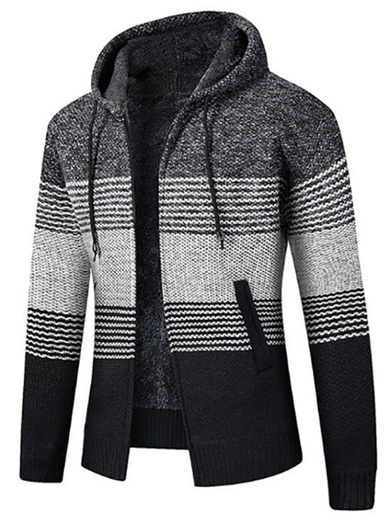 

Color Blocking Zipper Fluffy Cardigan, Dark gray
