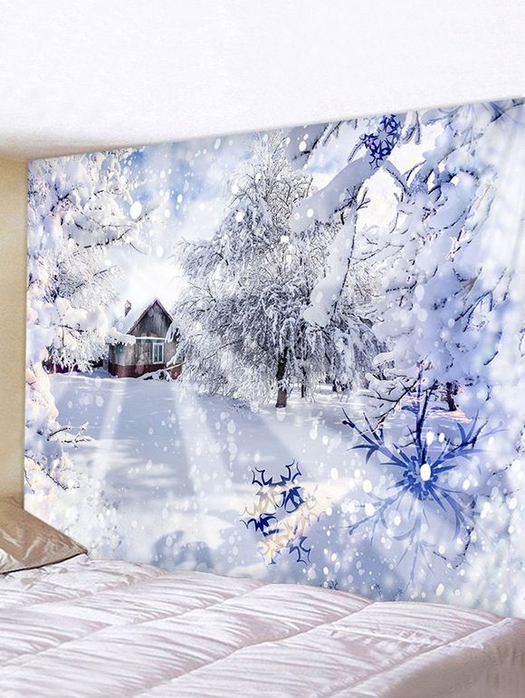 Tapisserie Murale Pendante Art Décoration Forêt de Neige et Maison de Noël Imprimés - multicolor W59 X L59 INCH