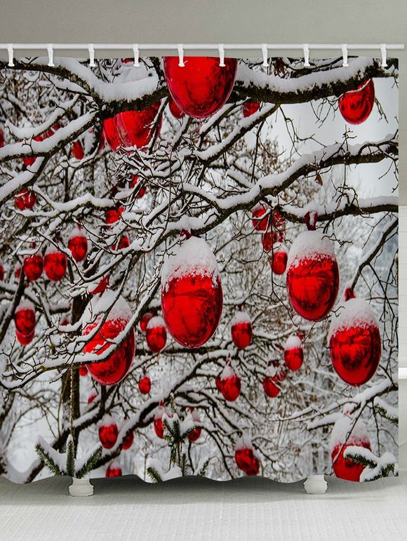 Rideau de Douche Imperméable Boule de Noël et Forêt Imprimés pour Salle de Bain - multicolor W71 X L79 INCH