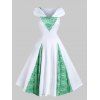 Robe Ajustée et Evasée Vintage en Dentelle Insérée - Blanc 2XL