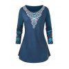 T-shirt Imprimé Floral à Manches Longues Grande Taille - Bleu Koi L