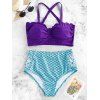 Scalloped Criss-cross Mermaid Bikini Swimsuit - TRON BLUE 2XL