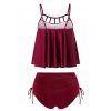 Plus Size Butterfly Print Open Back Cinched Tankini Swimsuit - RED WINE 5X