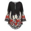 Chemisier Boutonné Fleuri à Ourlet en Dentelle de Grande Taille - Noir 4X