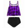 Maillot de Bain Tankini à Carreaux Grande Taille - Pourpre 5X