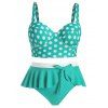 Plus Size Polka Dot Underwire Flounced 1950s Tankini Swimwear - AQUAMARINE 4X