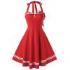 Plus Size Vintage Halter Contrast Stripe Pin Dress Up - Rouge Lave 5X