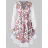 Blouse Fleur Imprimée à Col en V Grande Taille - Blanc 2X