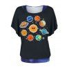 Ensemble de Débardeur 3D Galaxie Imprimée de Grande Taille et de T-Shirt Planète Imprimée - Noir 3X