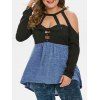 Plus Size Color Block Keyhole Retour Cut Out T-shirt - Ardoise bleue 5X
