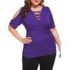 T-shirt Croisé Plongeant à Epaule Ouverte de Grande Taille - Pourpre 4X
