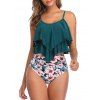 Ensemble de Tankini Superposé Fleuri Imprimé - Paon Bleu XL