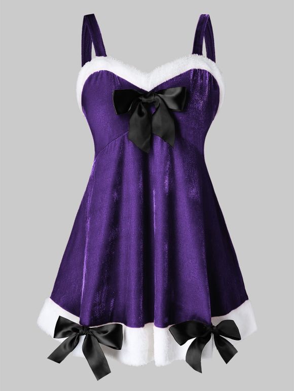 Débardeur Lingerie Nœud Papillon Panneau en Fausse Fourrure Grande Taille - Iris Pourpre 1X