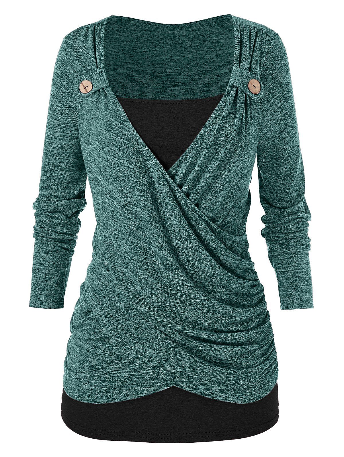 green ruched shirt