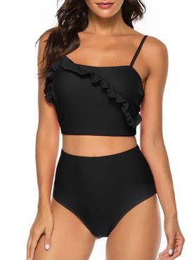 Ruffles Solid Padded Tankini Set