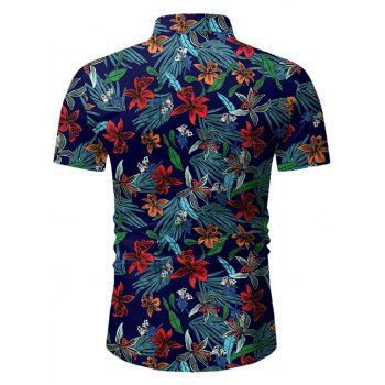 

Leaf Floral Pattern Short Sleeves Casual Shirt, Deep blue
