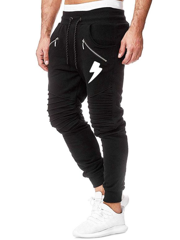 Pantalon de Jogging Décontracté Panneau Drapé Imprimé - Noir XL