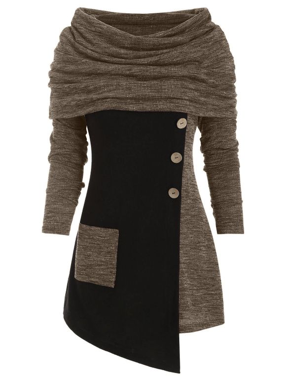 Boutons Contraste asymétrique Capelet Tricots - Marron Camel 2XL