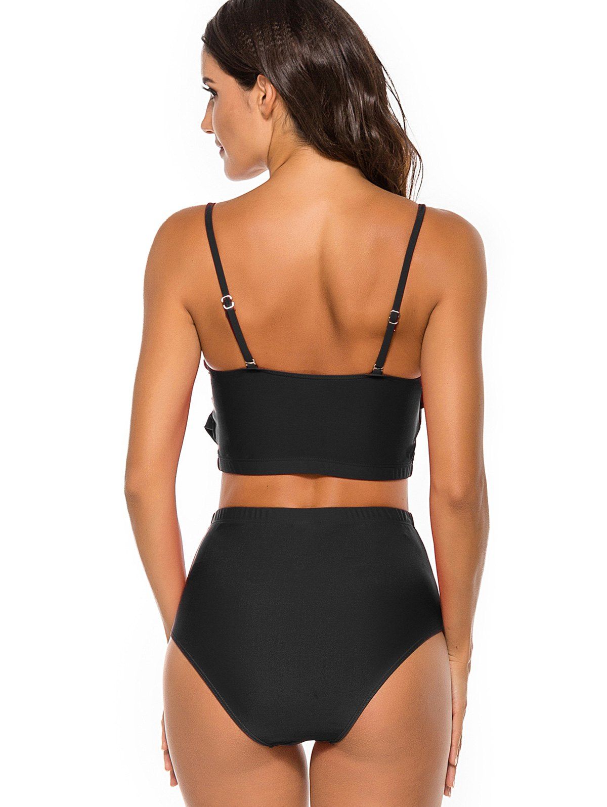 [47 OFF] 2021 Ruffles Solid Padded Tankini Set In BLACK DressLily