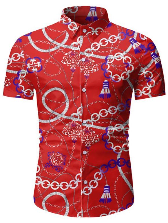 Chemise Boutonnée Motif de Chaîne à Frange - Rouge 3XL