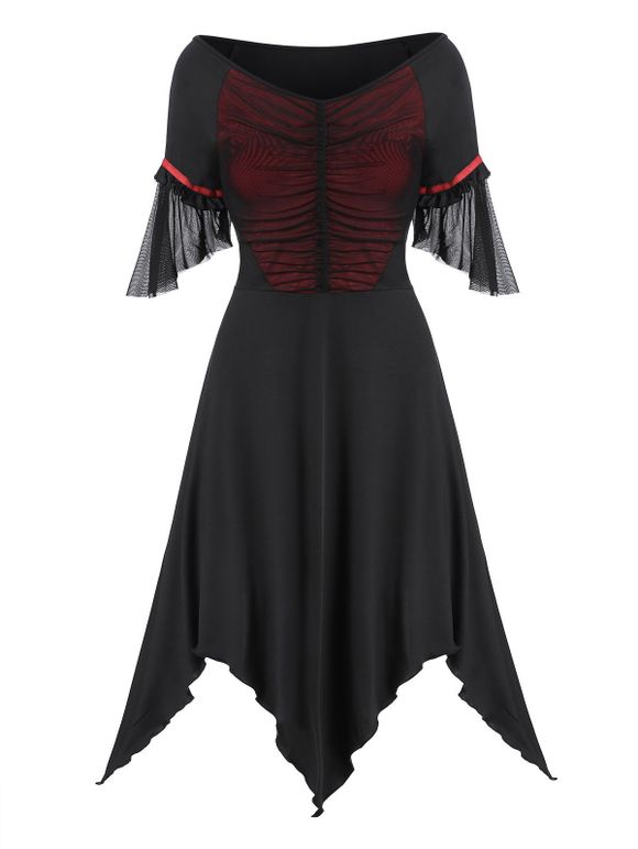 Robe Asymétrique Panneau en Maille à Volants - Noir XL