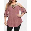 T-shirt Epaule Ouverte de Grande Taille à Paillettes avec Trou de Serrure - Rouge Cerise 5X