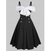 Robe Embellie de Bouton Epaule Dénudée en Fausse Fourrure Insérée - Noir M
