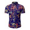 Chemise Motif de Chaîne à Manches Courtes à Frange - Bleu 2XL