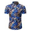 Chemise Boutonnée Motif de Papillon à Manches Courtes - Bleu M