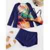 Maillot de Bain Feuille Imprimée à Bretelle Croisée de Grande Taille Trois Pièces - Bleu 4X