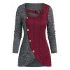Pull en Tricot à Câble Anneau en O Contrasté avec Bouton - Rouge Vineux XL