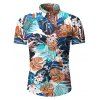 Chemise Décontractée Motif de Feuille à Manches Courtes - Céleste 2XL