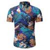 Chemise Décontractée Motif de Feuille à Manches Courtes - Bleu L