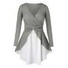 Blouse Superposée Bicolroe de Grande Taille avec Nœud Papillon - Gris Foncé 3X