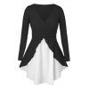 Blouse Superposée Bicolroe de Grande Taille avec Nœud Papillon - Noir 4X