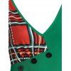 Christmas Plaid Print Mock Button Flare Dress - DARK GREEN 2XL