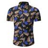 Chemise Motif de Feuille et de Fleur à Manches Courtes - Bleu 2XL
