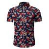 Chemise Motif de Feuille et de Fleur à Manches Courtes - Rouge XL