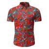 Leaf Floral Pattern Short Sleeves Casual Shirt - Rouge 2XL