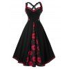 Robe Vintage Epinglée Croisée Lèvre Imprimée de Grande Taille - Noir L