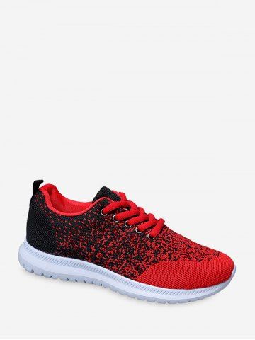 Lace Up Knitted Two Tone Sports Shoes