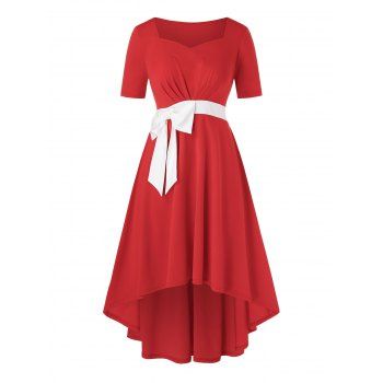 

Plus Size Bowknot High Low Dress, Red