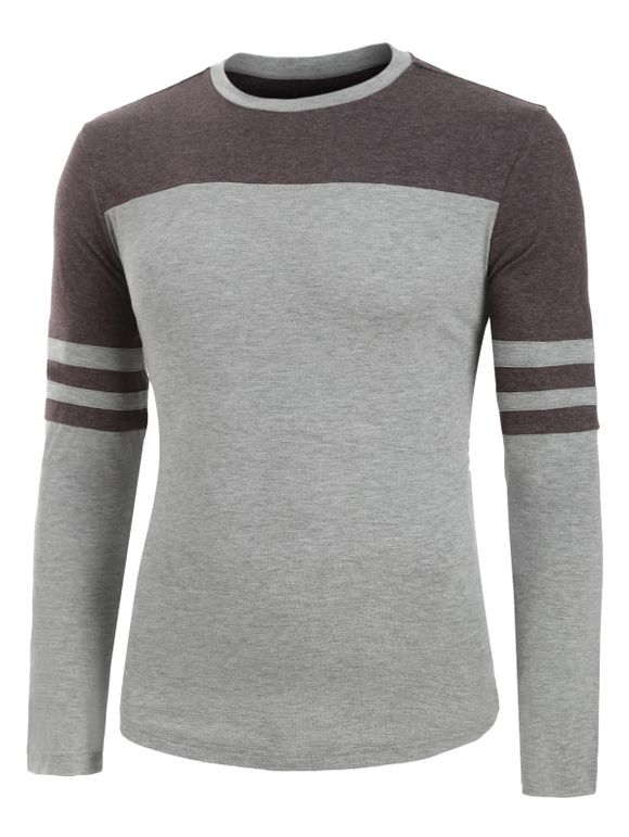 T-shirt Chiné Rayé Contrasté à Ourlet Courbe - Cendre gris XL