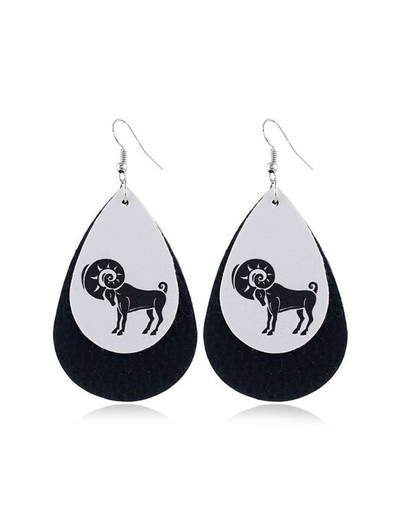 Boucles d'Oreilles Horoscope Goutte d'Eau en Cuir - Noir ARIES