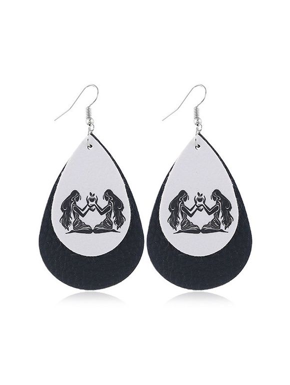 Boucles d'Oreilles Horoscope Goutte d'Eau en Cuir - Noir GEMINI