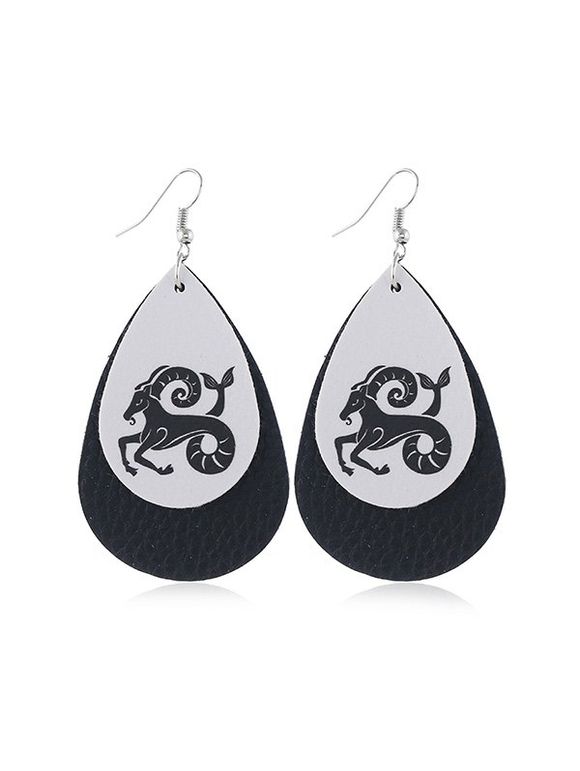 Boucles d'Oreilles Horoscope Goutte d'Eau en Cuir - Noir CAPRICORN