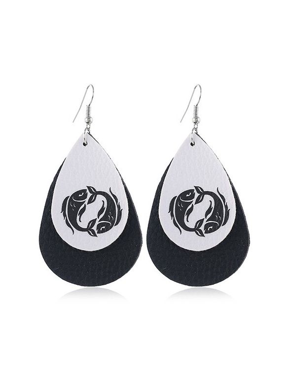 Boucles d'Oreilles Horoscope Goutte d'Eau en Cuir - Noir PISCES