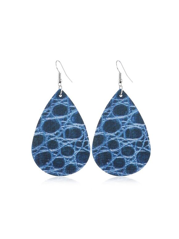 Boucles d'Oreilles en Forme Goutte d'Eau en Cuir - Bleu 
